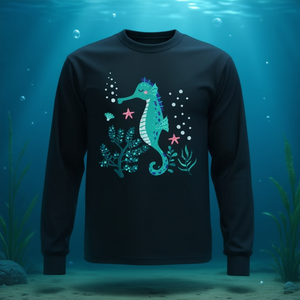 Camiseta de Manga Larga con Diseño de Caballito de Mar para Niños, Promocional, Diseño de Animales de Acuario - Product Image 3