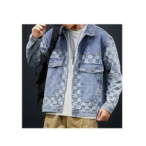 Vestes en jean unies personnalisées en vrac nouvelles vestes en denim décontractées avec poches à col en fourrure pour hommes - Product Image 6