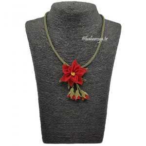 İğne Oyası Sarkaçlı Borulu Kolye Kırmızı Collar con colgante de moda - Product Image 1