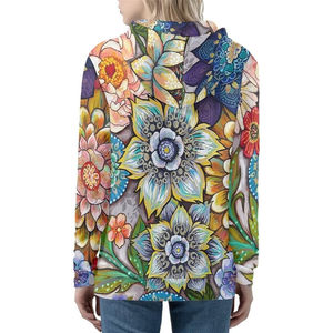 Antiarrugas, transpirable, sudaderas con capucha para mujer Cómoda flor impresa Sublimación Cremallera Sudadera con capucha Elegante alta calidad OEM - Product Image 6