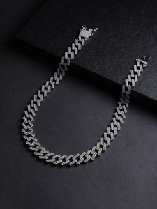 White Solid Gold 925 Sterling Silver VVS Moissanite Diamond Hip Hop Jewelry <b>Iced</b> <b>Out</b> Cuban Link <b>Chain</b> - Product Image 3