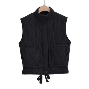2025 Custom <b>Ladies</b> Sleeveless Bubble Quilted Jacket Stand Collar Cropped Puffer <b>Vest</b> Zip up Oversized Lightweight Warm Coat - Product Image 2