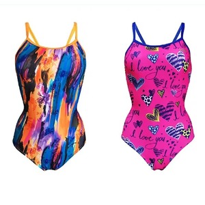 Traje de baño de una pieza con estampado de sublimación personalizado para niña con correas finas para entrenamiento de natación ejercicio piscina playa carreras - Product Image 3
