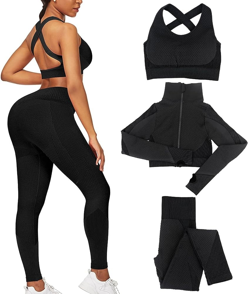 New Women Workout Scrunch Butt Leggings Open Back Sports Bra High Waist Sport Pants Leggings Seamless Yoga Set