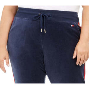 Pantaloni Sportivi da Donna Tommy Hilfiger Taglie Forti, Jogger Blu Navy con Strisce a Contrasto in Velluto, Vita Media, Traspiranti, Taglia 2XL - Product Image 2