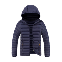Veste d'hiver légère et chaude en tricot avec fermeture éclair et logo personnalisé, tailles S-6XL, vente en gros, noire, à capuche, rembourrée en polyester pour hommes