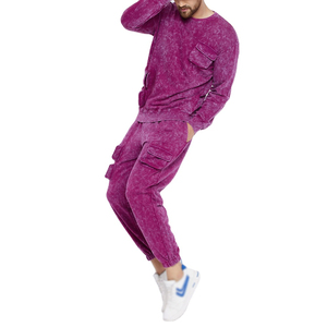 Survêtement évasé pour homme avec lettres brodées effet vieilli personnalisées, 100% coton épais, écologique, coupe ample, hiver, marque privée - Product Image 4