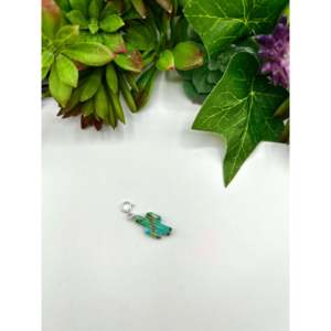 Handmade Religious Style Navajo Jewelry Mohave Turquoise & Sterling <b>Silver</b> Bezel Set <b>Charms</b> Inlaid with Rose Gold Number Pattern - Product Image 3
