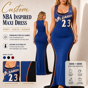 Abito lungo personalizzato stile bodycon, modello jersey da basket, casual, athleisure, alla moda, slim fit, per club e feste, all'ingrosso - Product Image 1
