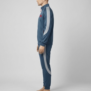 Ensemble de survêtement d'hiver pour homme bleu ardoise avec veste zippée intégrale et pantalon de jogging à empiècements blancs incurvés – Tenue de sport pour l'entraînement et la gym - Product Image 3