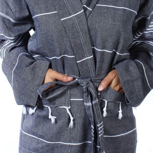 Albornoz Pestemal Turco Unisex de Lujo, Tejido, 100% Algodón, con Capucha, Diseño a Rayas, Talla Grande, Elegante, de Secado Rápido y Transpirable - Product Image 6