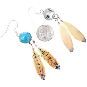 Navajo Birdseye Turquoise Feather Dangle Earrings Silver 0025 - Product Image 3