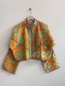 Indian Handmade <b>Quilted</b> Cotton Kantha Jacket For Women Crop Jacket - Product Image 2