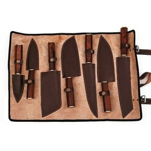 Juego de cuchillos de chef de cocina de 7 piezas de acero de Damasco hecho a mano más vendido, ambidiestro de espiga completa con bolsa enrollable de cuero de alta calidad - Product Image 3