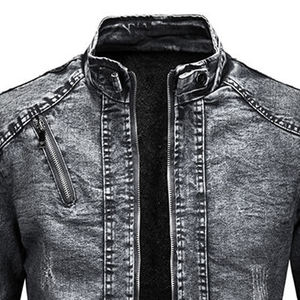 แจ็คเก็ตยีนส์ทรงบอมเบอร์ผู้ชาย ขายส่ง ราคาถูก สไตล์ฮิปฮอป ขาดๆ แต่งคอตั้ง จัดส่งเร็ว - Product Image 3