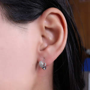 925 <b>Silver</b> Heart Clip-On Earrings With Crystal Rhinestones Romantic Everyday Wear For Women - Product Image 1