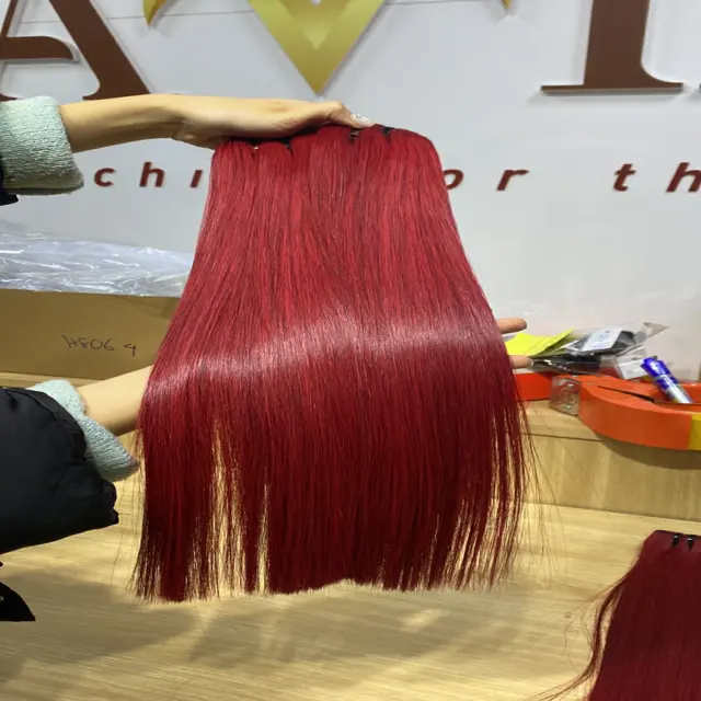 Kemik düz saç ekleri şarap kırmızı renk Vietnam İŞLENMEMİŞ SAÇ yüksek kaliteli peruk siyah kadınlar için toptan fiyat ile
