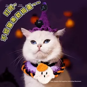 Collier pour animaux de compagnie tricoté à la main, drôle, pour Halloween, avec écharpe et chapeau, 100 % avis positifs, artisanat textile et tissu - Product Image 3