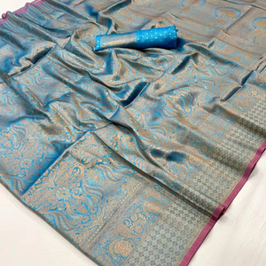 Lanzamiento de la Colección de Saris Azules, Tejido a Mano, Seda de Primera Calidad - Product Image 1