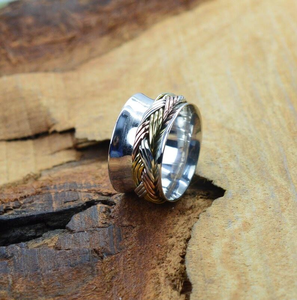 Three Tone <b>Spinner</b> Rope Design <b>Ring</b> 925 Sterling Silver Meditation <b>Spinner</b> Band Handmade Jewelry Gift For <b>Women</b> Daily Wear Use - Product Image 2