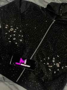 Sweat-shirt à capuche en molleton français lourd, personnalisé, brodé, avec strass, luxe, diamant, cristal, coupe courte, pour homme - Product Image 6