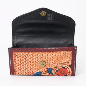 Custom Handmade Vintage Cowhide Leather Trifold <b>Wallet</b> <b>RFID</b> Floral Tassel Long Clutch for Women - Product Image 5