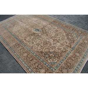 6.2x9.2 ft Rug, Vintage Turkish Rug, <b>Brown</b> Bordered <b>Wool</b> Rug - Product Image 2