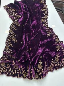 Designer Pure Soft Silk <b>Saree</b> in <b>Purple</b> Color with Beautiful Embroidery Work Sequence Border Pakistani Style for Wedding Parties - Product Image 5