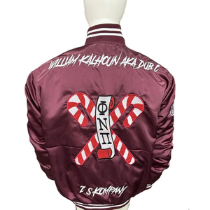 Chaqueta Varsity granate para hombre de alta calidad con cierre de cremallera Servicio OEM Tendencia Estilo formal Diseño de letras de béisbol recubierto - Product Image 2