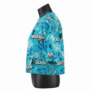 <b>Women</b> crop <b>top</b> t shirt cotton jersey <b>turquoise</b> all over sublimation print custom logo streetwear <b>Women</b> Crop <b>top</b> Shirt Cotton - Product Image 2