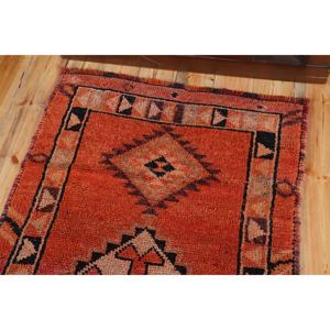 Turkish Vintage <b>Runner</b> Rug 2.9x11.6 ft, <b>Red</b> Black Patchwork Wool Rug - Product Image 5