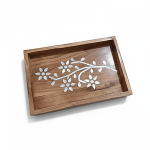 Plateau en bois avec incrustation de nacre, plateau de service pour la maison, l'hôtel, plateau de service alimentaire, fabriqué en Inde - Product Image 1