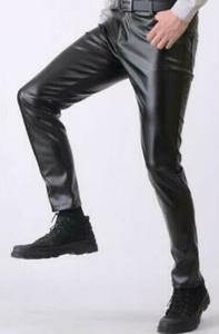 2023 Pantalones de cuero informales de alta calidad con estampado de logotipo personalizado para hombre Patrón recto de cintura media con botón Fly OEM ODM - Product Image 3