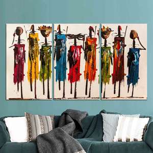Impresión Vibrante de Personas Africanas: Obra de Arte en Lienzo con Efecto Vitral, Juego de 3 Lienzos - Product Image 1