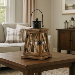 Farol de Madera Decorativo, Iluminación Rústica para Decoración del Hogar, Sala de Estar, Dormitorio, Mesa de Centro y Ambiente Interior, de la India - Product Image 3