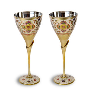 Técnica artesanal de Metal chapado a mano de copa de vino de diseño de Cachemira tradicional moderna antigua - Product Image 2