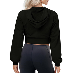 Qualité supérieure couleur personnalisée femmes 100% coton haut court sweats à capuche femmes bas prix haut court sweats à capuche et sweat-shirts - Product Image 6