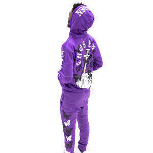 ชุดวอร์มผ้าฝ้ายโอเวอร์ไซส์แบบมีฮู้ดสำหรับผู้ชาย พิมพ์โลโก้ได้ตามต้องการ ทรงปกติ พร้อมชุดจ็อกกิ้ง - Product Image 6