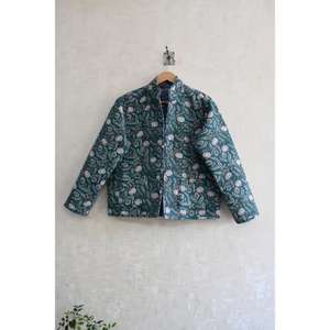 Cotton <b>Quilted</b> Jacket with Floral Woven Hand Block Print Long Sleeve Button Reversible Eco-Friendly Ethnic Winter Wear - Product Image 2