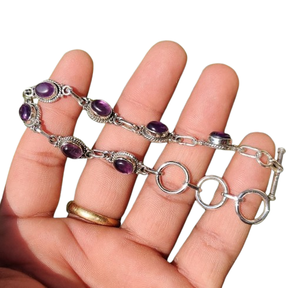 Bracelet en améthyste pour femme Bijoux en argent de style Boho Bijoux en argent sterling 925 Tendance Bracelet fait main Cadeau pour femme - Product Image 1
