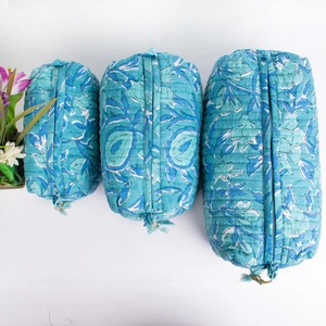 Vintage bloque turquesa estampado algodón para bolso con cierre de cremallera duradero ecológico resistente al agua cosmético para bolso Rajasthan - Product Image 2