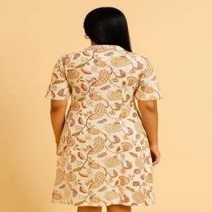 Robe en coton à col en V à fleurs pour femmes Robes imprimées à l'écran Robes de mode Utilisation au bureau Tunique de mode Robe de soirée Shopping en ligne - Product Image 3