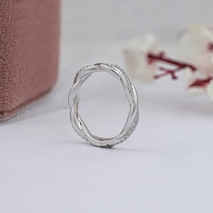 Wholesale Fashion Jewelry 18K White Gold or Silver Twisted Wedding Band Full Eternity Micro Pave Diamond Engagement Wedding Ring - Product Image 2