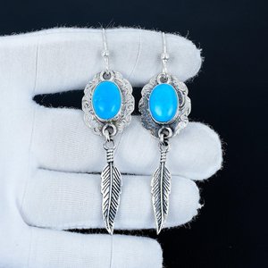 Pendientes de Plata de Ley 925 con Baño de Oro y Turquesa, Diseño de Bella Durmiente, Hechos a Mano, Lindos, para Fiesta o Compromiso - Product Image 5