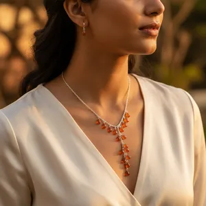 Collier pendentif classique en argent 925 plaqué rhodium avec ambre, forme goutte d'eau, chaîne serpent, bijoux tendance pour femme, à porter au quotidien - Product Image 1