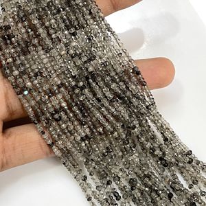 Cuentas de forma de Rondelle facetadas de rutilo negro, cuentas al por mayor de rutilo Natural de buena calidad para la fabricación de joyas - Product Image 5