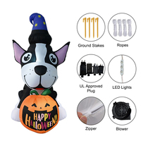 Perro Inflable de Halloween de 1.5 Metros con Sombrero de Bruja y Calabaza LED, Decoración Inflable para Jardín, Patio y Fiestas al Aire Libre