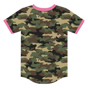 Jersey de Béisbol Tipo Pullover con Estampado de Camuflaje para Hermandad Universitaria, Color Rosa y Verde, Estilo Casual y Elegante para Mujeres - Product Image 6