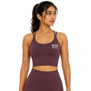 Women <b>Brown</b> Seamless Breathable High Support Spandex/Nylon Sports Bra Crop Top High Waist <b>Leggings</b> Set Custom Gym Activewear - Product Image 1