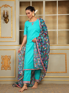 SAADGI PHULWARI ensemble de costume droit décontracté en bleu Pomcha Jaipur évider avec taille naturelle - Product Image 4